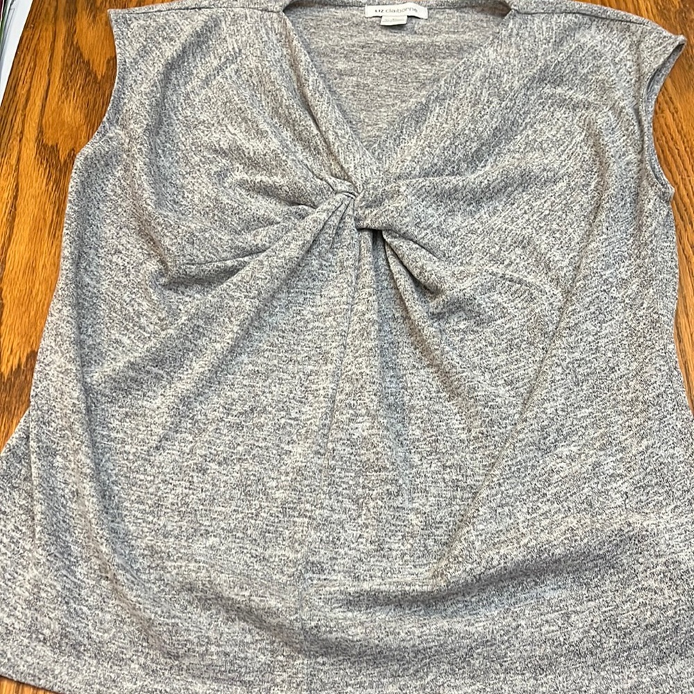 Liz Claiborne Grey Lightweight V-neck Sleeveless Knot Sweater XL